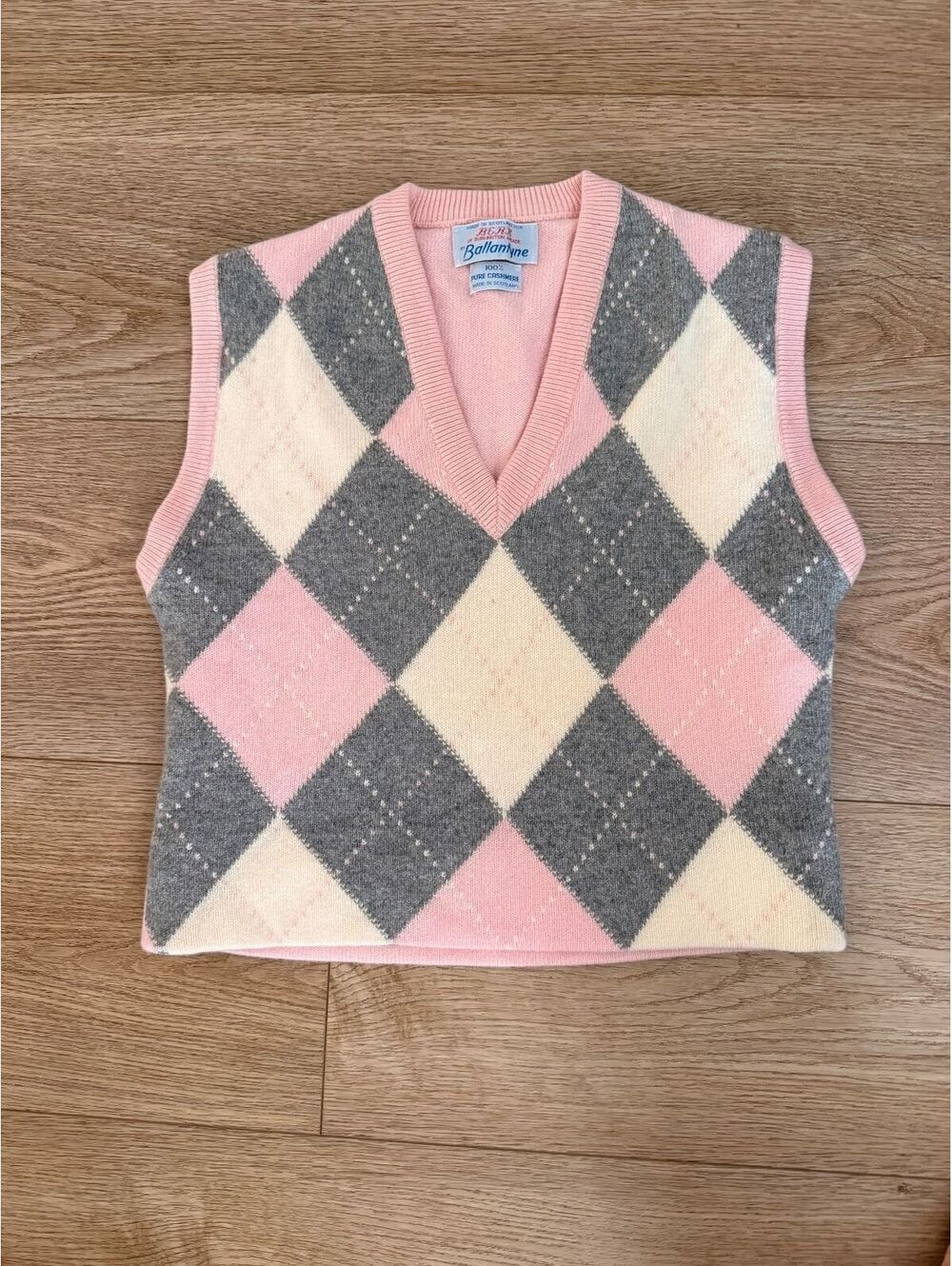 Ballantyne 100% Pure Cashmere Argyle Pattern Sleeveless Sweater Vest